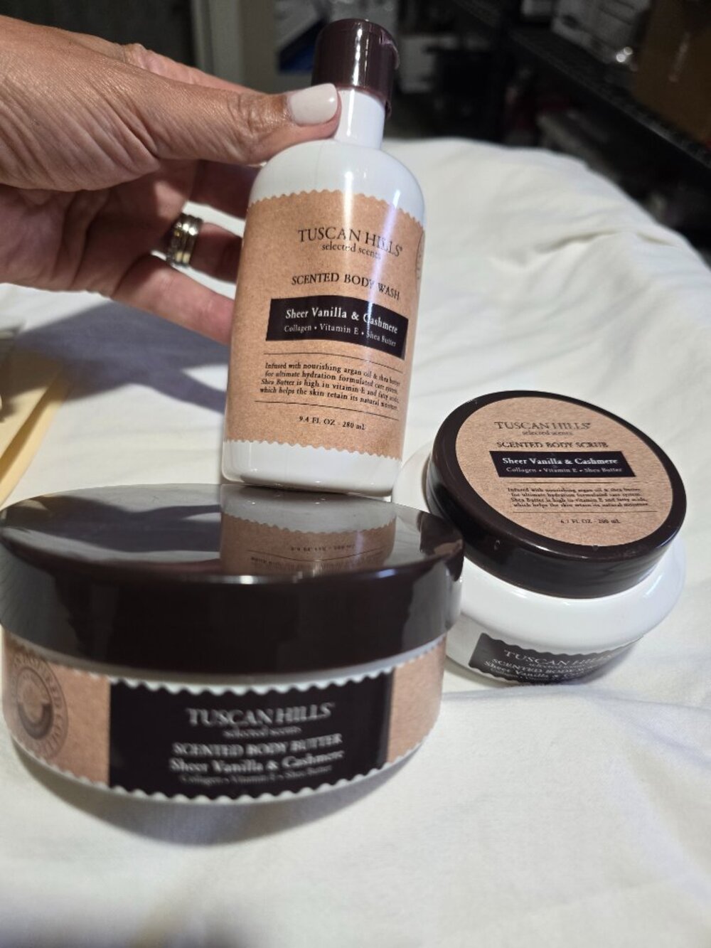 Tuscan Hills Sheer Vanilla & Cashmere Body Care Set - Body Wash, Scrub & Butter